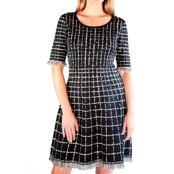 NWT Nina Leonard Women’s Plaid Knit Sweater Dress With Fringe Sz XL - Picture 1 of 5
